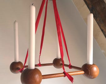 Vintage Danish wooden candle holder modular teak candle holder Scandinavian design ESA Denmark 1960s 4 arm candelabra