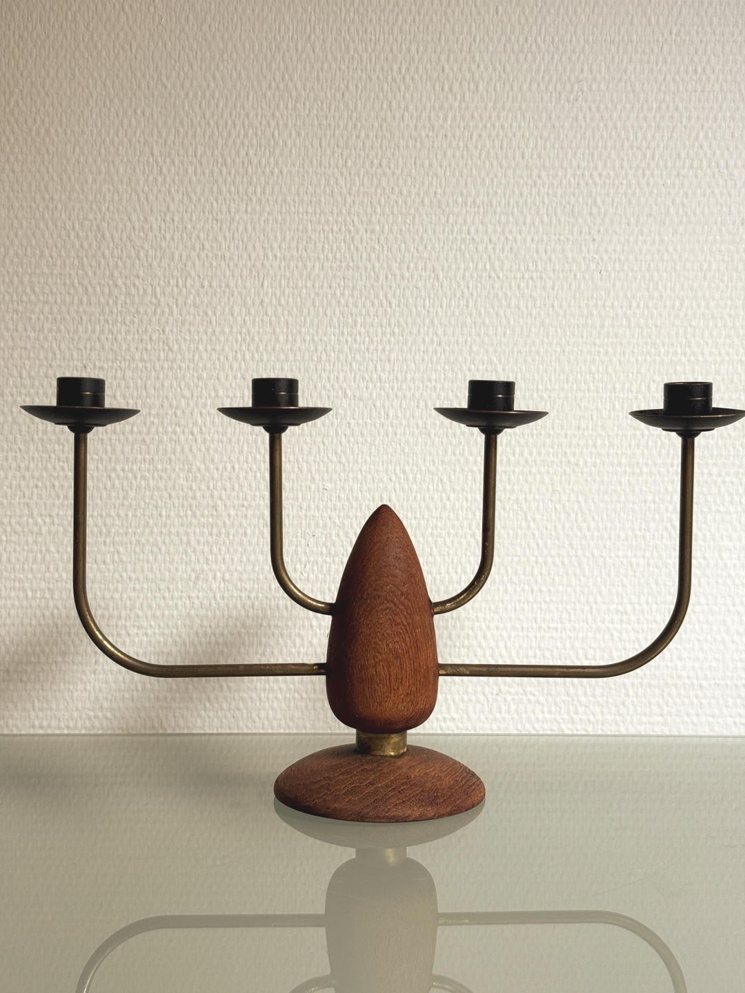 Vintage Danish Teak Brass Candle Holder Mid Century Scandinavian ...