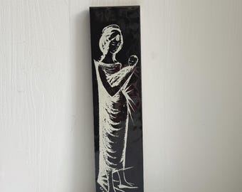 Vintage Villeroy & Boch Tile Mettlach Germany Black White Wall Plaque Madonna Child Ceramic Religious Wall Decor