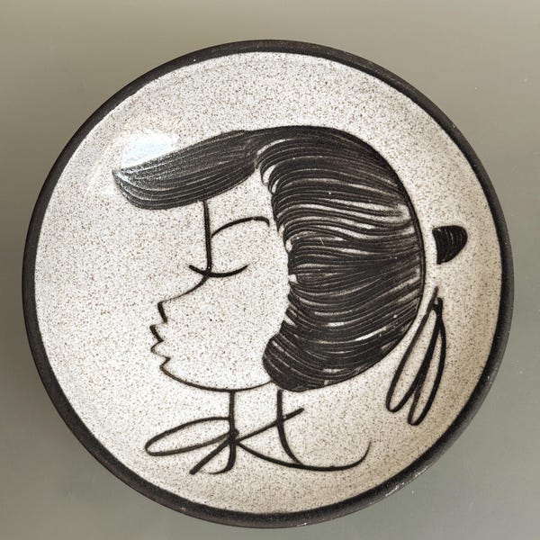 Vintage Dutch Ceramic Catchall Dish Woman Portrait Mid Century Trinket Tray 1950s Wall Decor