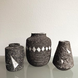 Vintage Westraven Utrecht Ceramic Vase Set of 3 Mid Century Dutch Pottery Brutalist Geometric Sculptural Vases