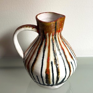 Vintage Bella ceramic pitcher Hungarian pottery drip glaze vase lava glaze jug 1970s brutalist decor