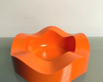 Vintage Orange Melamine Ashtray Space Age Catchall Dish 1970s Pop Art Plastic Bowl Retro Desk Organizer