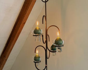 Vintage dansk hängande kandelabrar Lumeda Danmark smidesjärnsljusstake skandinavisk modern takdekor