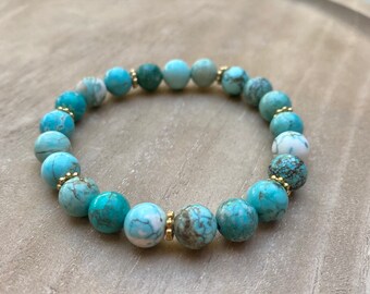 Turquoise Beaded Bracelet, Handmade Jewelry, Turquoise Gemstone, Bohemian Findings, Metaphysical Crystals