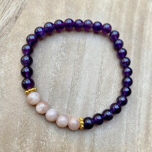 Anxiety Relief Calming Crystal Bracelet, Amethyst and Sunstone Crystal Bracelet, Anxeity Support Jewelry, Bracelet For Calming, Peace image 3