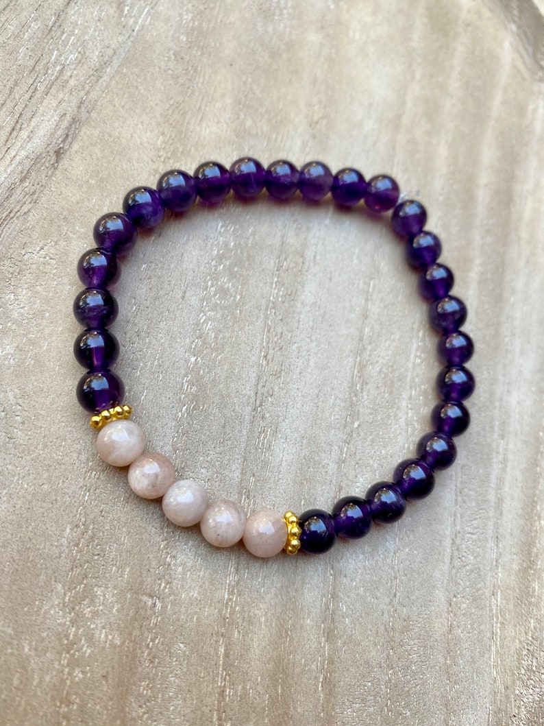 Anxiety Relief Calming Crystal Bracelet, Amethyst and Sunstone Crystal Bracelet, Anxeity Support Jewelry, Bracelet For Calming, Peace image 3