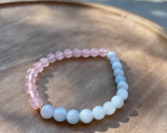 Aquamarine and Rose Quartz Crystal Bracelet, Healing Crystal Bracelet, Metaphysical Crystals, Natural Aquamarine, Gemstone Bracelet