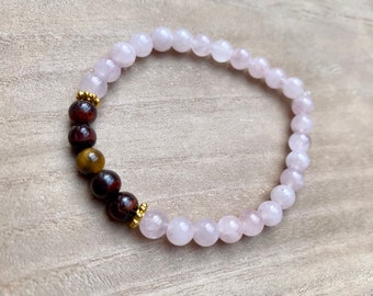 Tigers Eye Crystal Bracelet, Tigers Eye and Rose Quartz Healing Bracelet, Protection Bracelet, Natural Stone Energy Bracelet