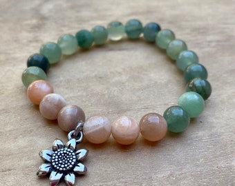 Confidence, Self-Esteem Healing Crystal Bracelet, Sunstone and Green Aventurine Healing Crystals, Crystal Bracelet for Confidence, Abundance