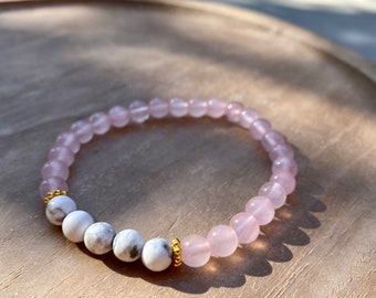 Howlite Crystal Bracelet, Howlite and Rose Quartz Gemstone Bracelet, Howlite and Rose Quartz Crystals, Gemstone Healing Bracelet for Healing