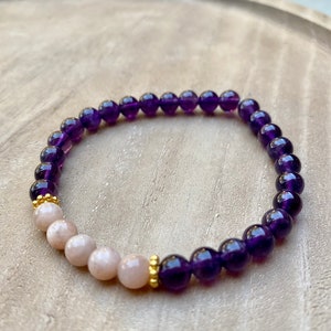 Anxiety Relief Calming Crystal Bracelet, Amethyst and Sunstone Crystal Bracelet, Anxeity Support Jewelry, Bracelet For Calming, Peace image 1