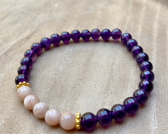 Anxiety Relief Calming Crystal Bracelet, Amethyst and Sunstone Crystal Bracelet, Anxeity Support Jewelry, Bracelet For Calming, Peace