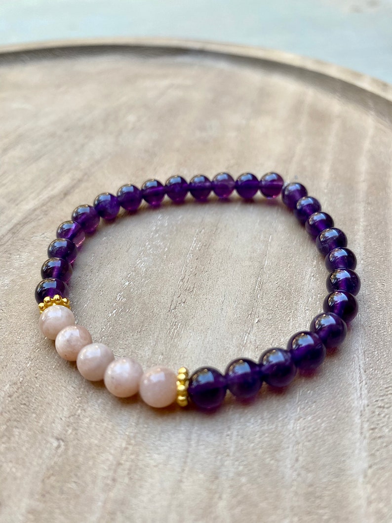 Anxiety Relief Calming Crystal Bracelet, Amethyst and Sunstone Crystal Bracelet, Anxeity Support Jewelry, Bracelet For Calming, Peace image 1