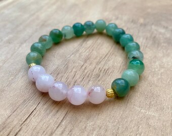 Green Aventurine Crystal Bracelet, Green Aventurine and Rose Quartz Crystal Bracelet, Healing Aventurine Crystals