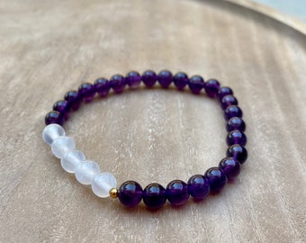 Amethyst and Selenite Crystal Bracelet, Natural Amethyst and Selenite stone, Healing Crystal Bracelet, Selenite Jewelry