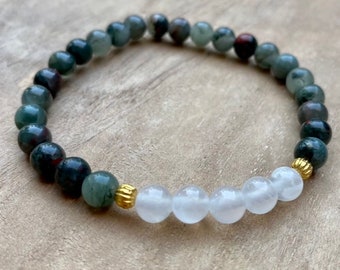 African Bloodstone Beaded Bracelet with Selenite, Healing Stones and Crystals, African Bloodstone Crystal Bracelet, Metaphysical Gift