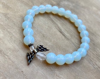 Angel Bracelet, Guardian Angel Jewlery, Opalite Gemstone Bracelet, Sympathy Gift, Memorial Gift, Angel Jewelry, Opal Guardian Angel Jewelry