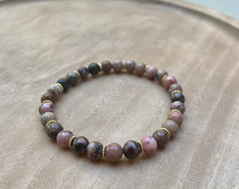 Rhodonite Bracelet, Rhodonite Gemstone Bracelet, Stretchy Rhodonite Bracelet for Women