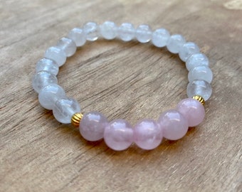 Clear Quartz Crystal Bracelet, Clear Quartz, Rose Quartz Crystal Healing Bracelet, Healing Crystals for Love, Gift for Her, Metaphysical