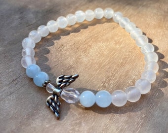 Angel Bracelet, Guardian Angel Jewlery, Selenite, Aquqmarine Spiritual Crystal Bracelet, Sympathy Gift, Memorial Gift, Angel Jewelry