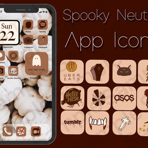 Fall  Spooky Neutral - Hand Drawn IOS16 App Icons Bundle, IOS14 App Covers, Fall Autumn Theme, Fall Aesthetic, Icons for iPhone + Android