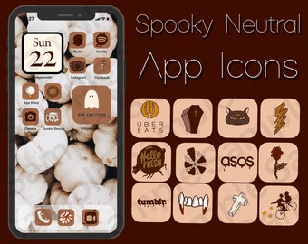 Fall  Spooky Neutral - Hand Drawn IOS16 App Icons Bundle, IOS14 App Covers, Fall Autumn Theme, Fall Aesthetic, Icons for iPhone + Android