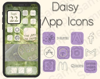 Daisy App Icons, Green Neutral Minimal Icons, App Covers, IOS15 Soft Watercolor Icons, Cottagecore Aesthetic Home Screen Pack flower theme