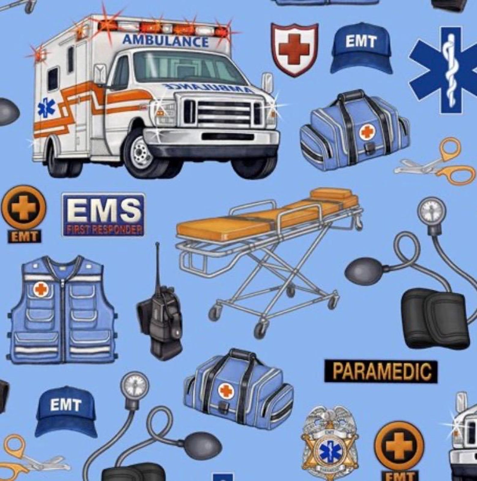 Medical Rescue Toss Blue Fabric Cotton 18” L X 43
