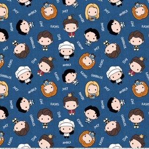 Friends Cotton Flannel Character Toss Denim    1/2 yard 18” x 42”