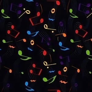 Colorful Music Notes Cotton fabric - 1/2 Yard