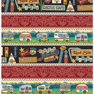 Adventure Awaits Route 66 Stripe Cotton fabric 1/2 Yard
