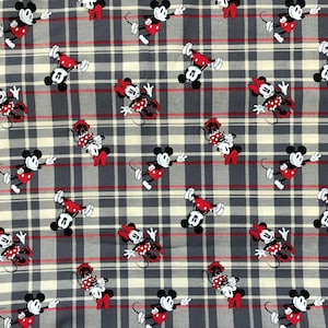 Disney Mickey & Minnie Plaid 100% Cotton 1/2 Yard