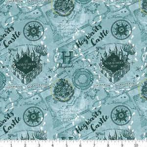 Harry Potter Marauder's Map blauwe katoenstof - 1/2 Yard