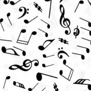 Music Notes Cotton fabric - White FQ