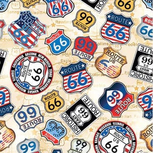 America’s Highway Route 66 Signs Cotton fabric 1/2 Yard