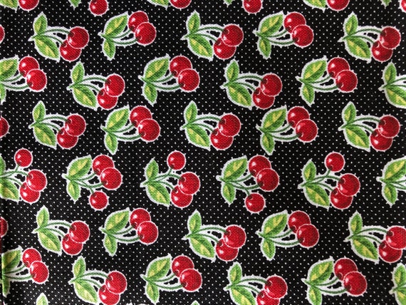 Waverly Inspirations Cherries Onyx Cotton fabric- 1 FQ Precut