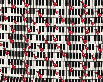 Piano Hearts Cotton fabric - 1/2 yard