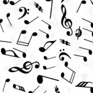 Music Notes Cotton fabric - White FQ Precut