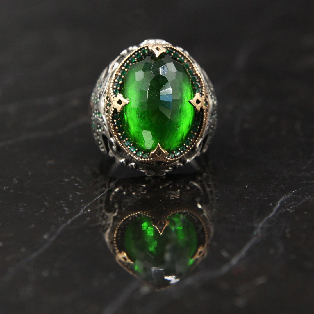 Green Gemstone Ring Sterling Silver Handmade Silver Ring - Etsy