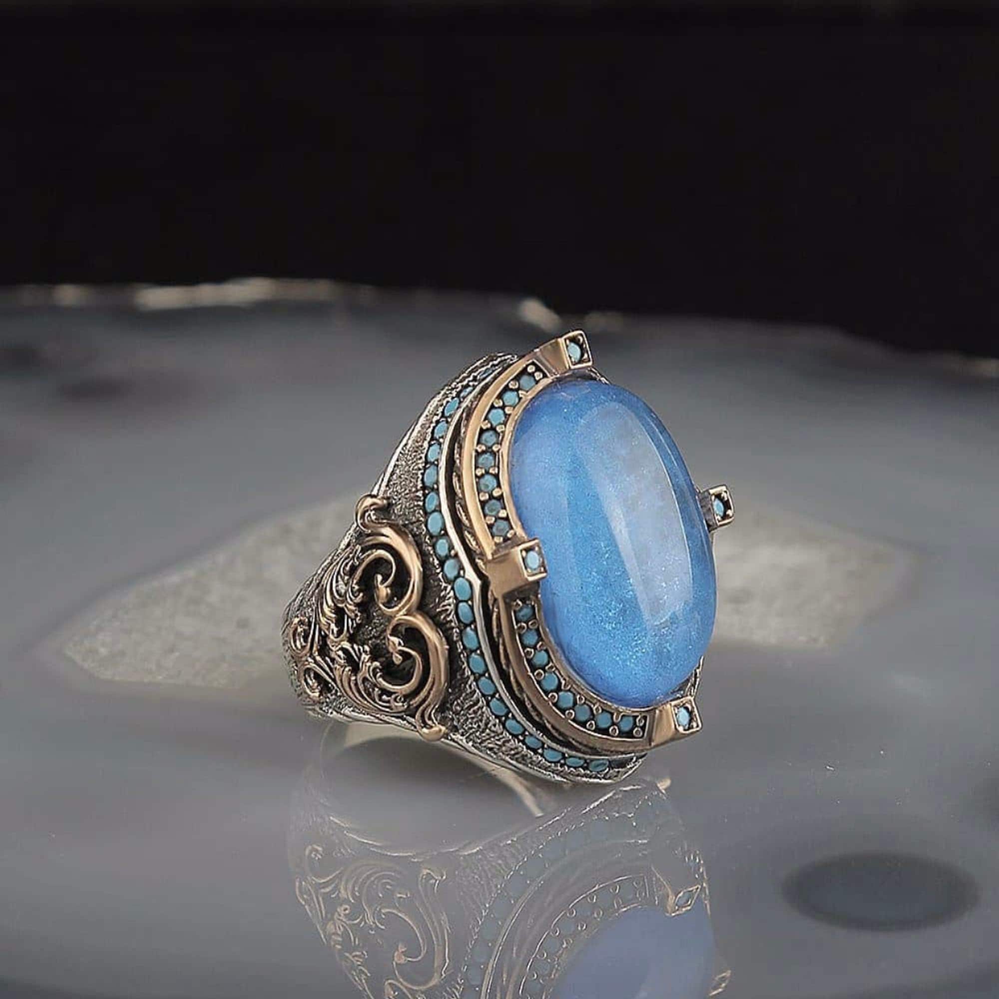 Mens Aquamarine Ring 925 Sterling Silver Handmade Ring Large | Etsy