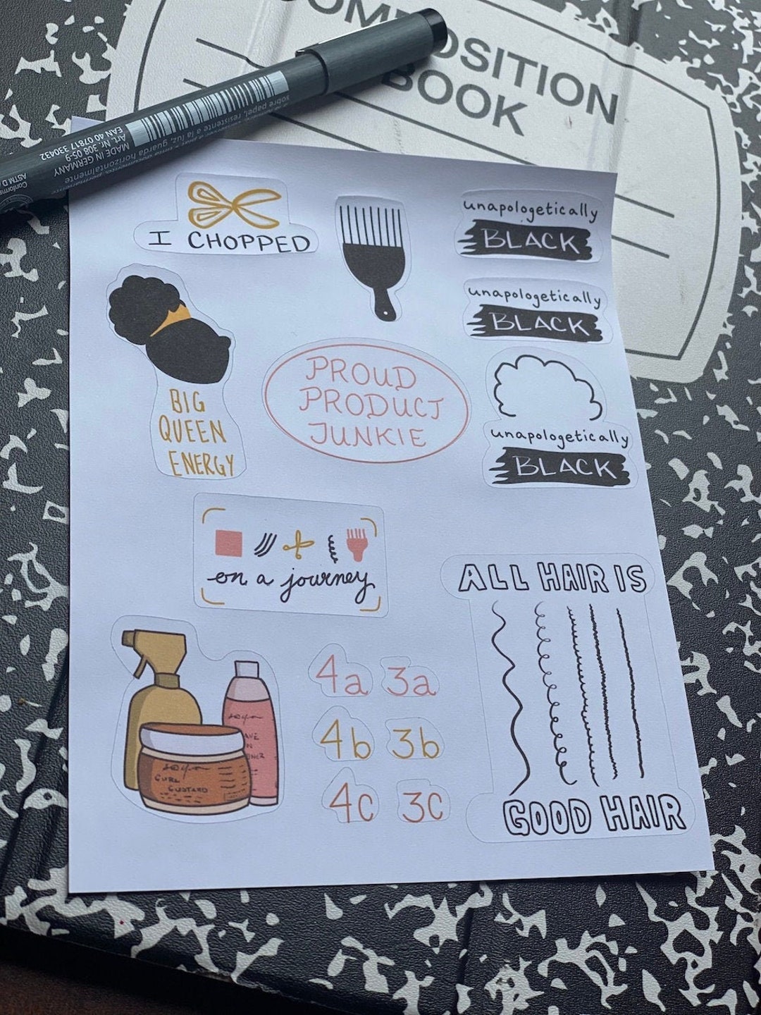 16 Natural Hair Stickers, Curly Hair Stickers, Black Women, Afro Hair ...