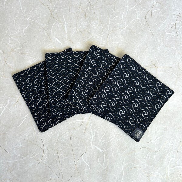 Handmade Japanese Design Cotton Coasters/ Set of 4 / Seigaiha Waves