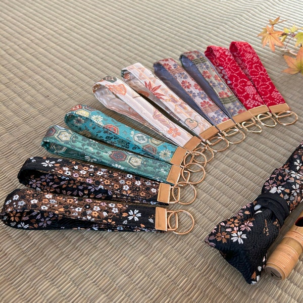 Handmade Key Wristlet Made with Japanese Kimono & Obi Sash