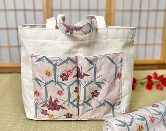 Tsuru Origami Crane: Handmade Canvas Tote Bag with Outside and Inside Pocket | Traditional Japanese Design | Eco-friendly Sustainable