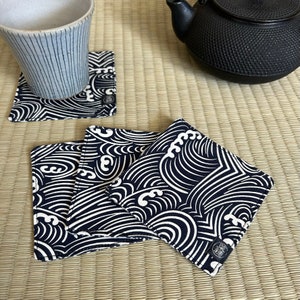 Shiranami Waves: Handmade Japanese Design Coaster/ Set of 4