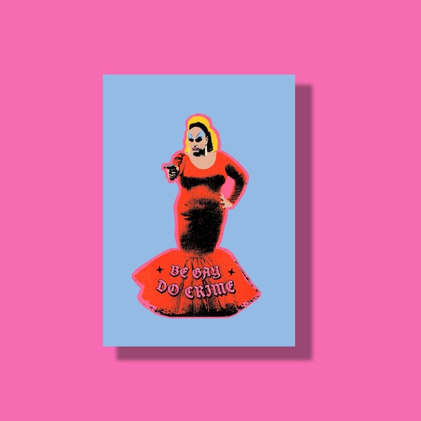 Divine Pink Flamingos Poster | Be Gay Do Crime Artwork | LGBTQ Cult Movie Art Print | John Waters Film | Drag Queen Artist | Wall Art