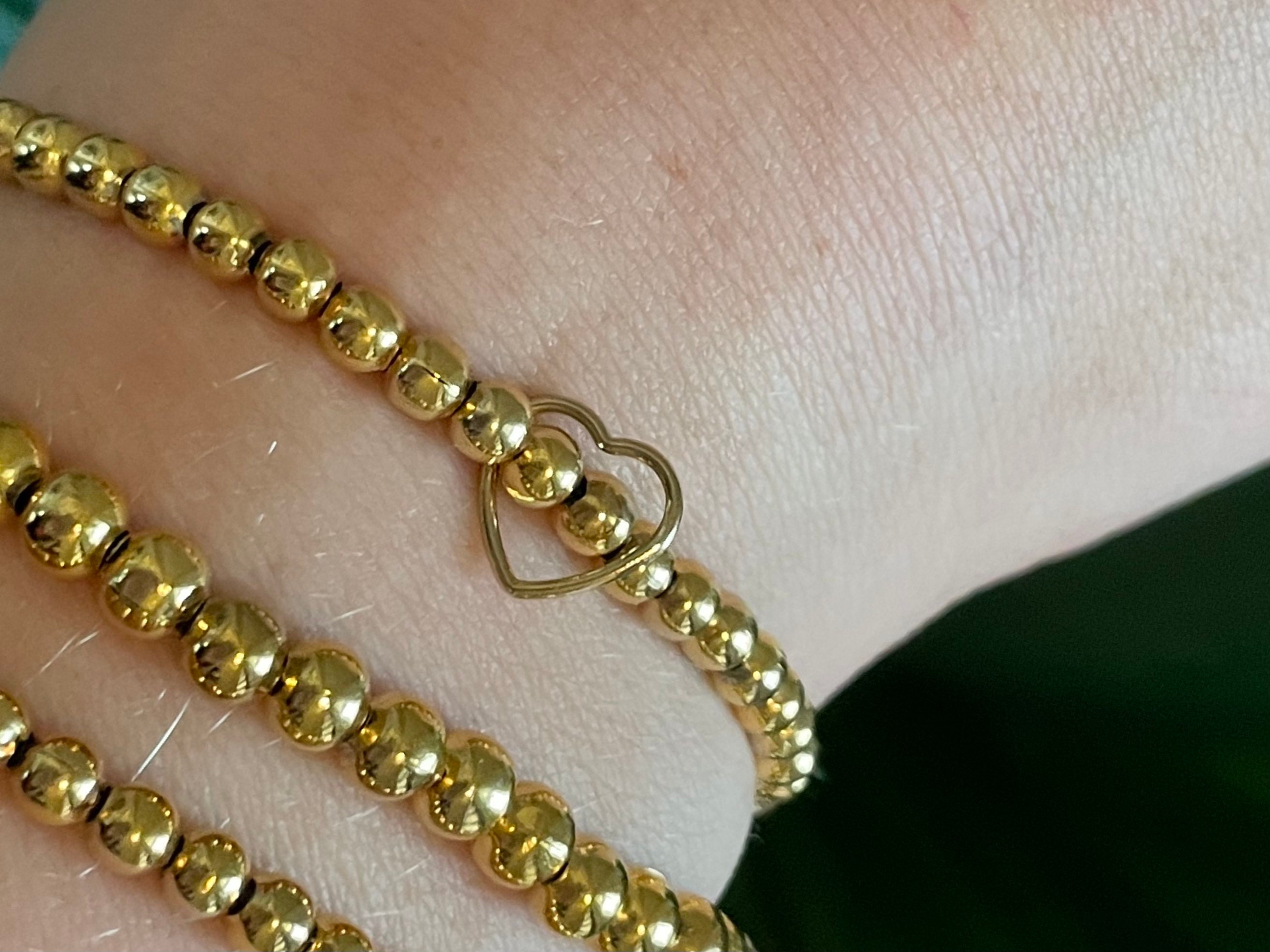 Gold Beaded Heart Charm Bracelet Etsy