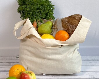 reusable foldable grocery shopping bag, 100% cotton bag, natural minimalist bag, zero waste essential grocery bag, roll up shopping bag