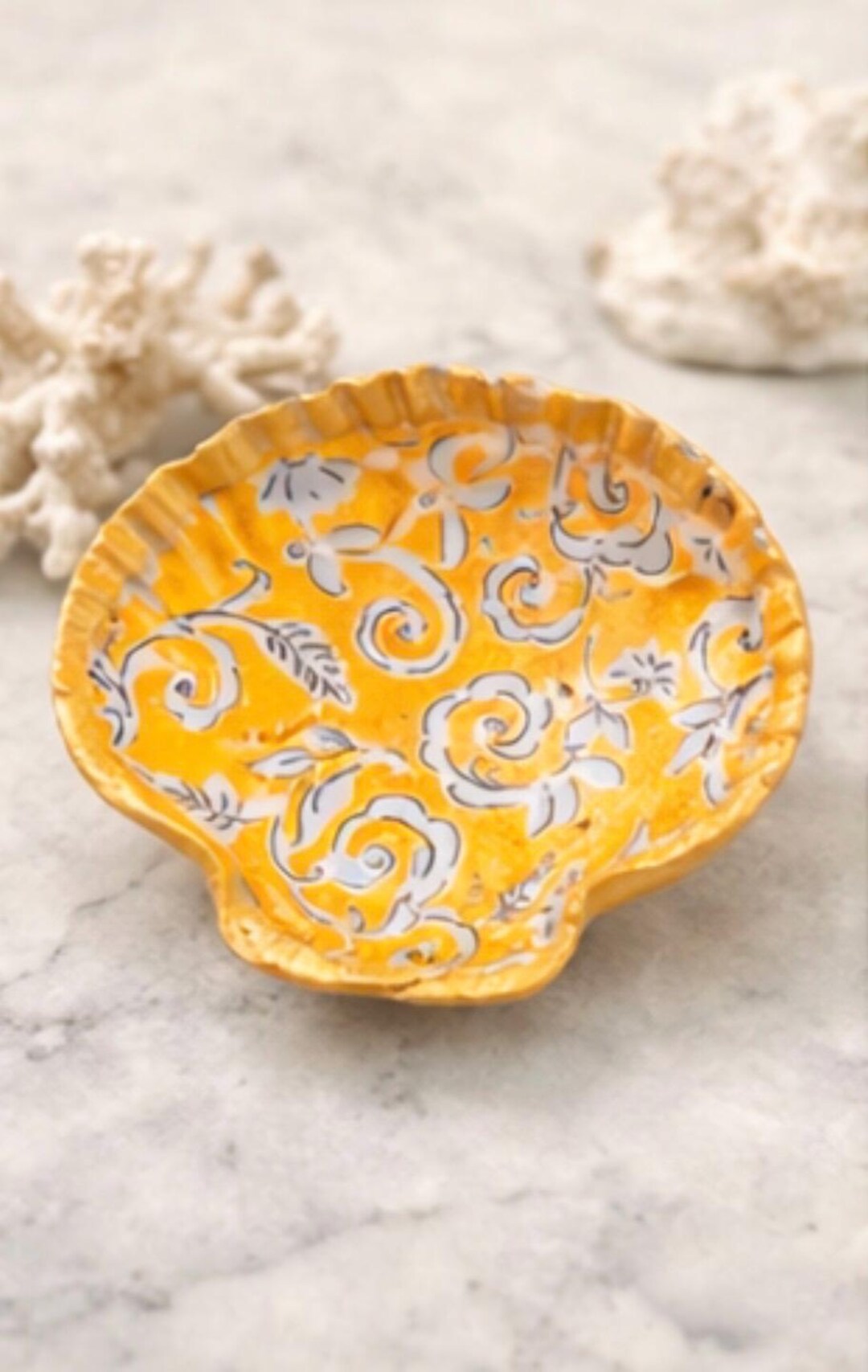 Authentic Clam Shell With Floral Design and Hand Painted Gold Rim. - Etsy